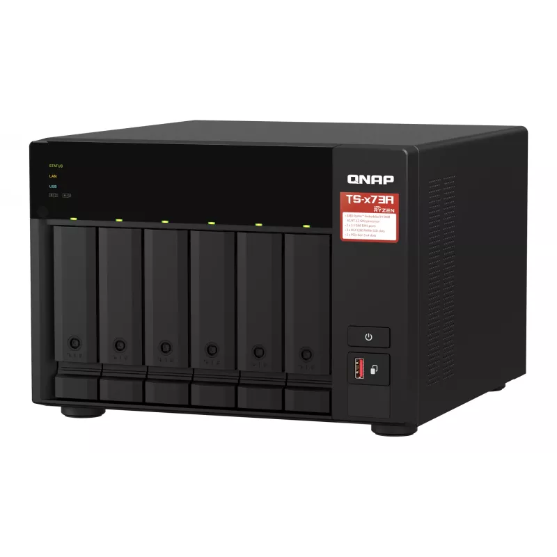 QNAP TS-673A NAS Tower Ryzen Embedded V1500B 8 GB DDR4 0 TB QNAP Turbo System Schwarz