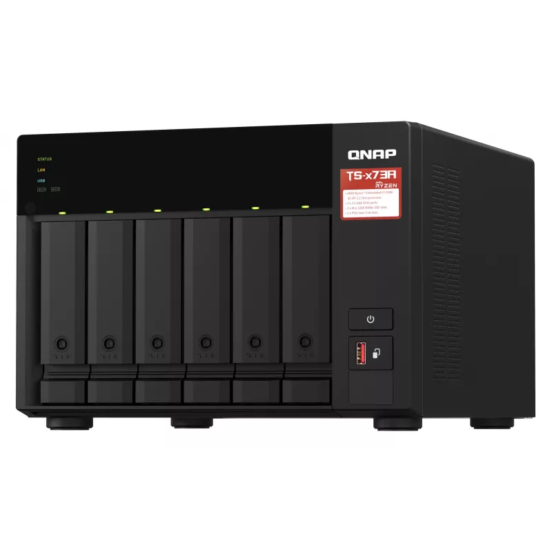 QNAP TS-673A NAS Tower Ryzen Embedded V1500B 8 GB DDR4 0 TB QNAP Turbo System Schwarz