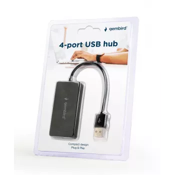USB-Hub Gembird UHB-U2P4-04 – 4-Port USB 2.0, Plug-and-Play, schwarz, 480 Mbit/s