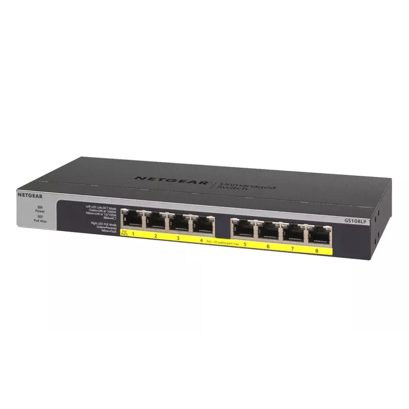 NETGEAR GS108LP Unmanaged Gigabit Ethernet (10/100/1000) Power over Ethernet (PoE) 1U Schwarz, Grau
