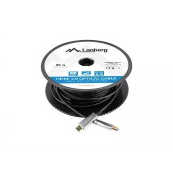 HDMI-Kabel LANBERG CA-HDMI-20FB-0300-BK — 30 m, HDMI Typ A Stecker auf Stecker, HDMI 2.0, 18 Gbit/s, 4K@144Hz, HDR, ARC, Ethernet, schwarz