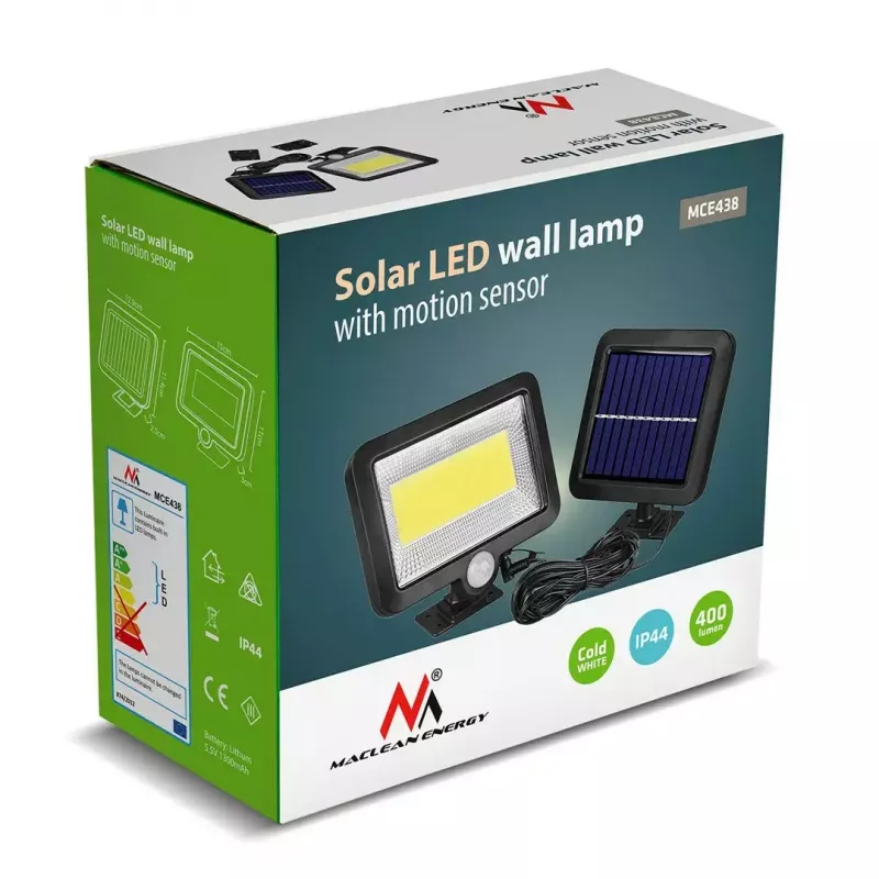 Solar-LED-Außenfluter MACLEAN MCE438, 5 W, 400 lm, IP44, Li-Ion 5,2 V, wandmontiert, weißes Licht, schwarz