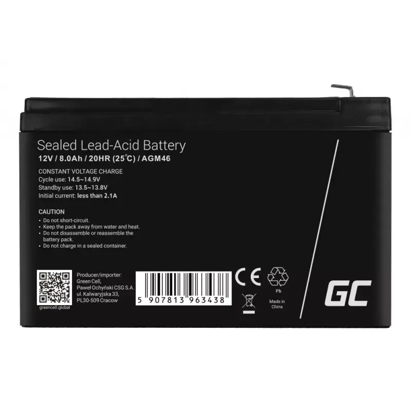 Wiederaufladbare 12-V-Blei-Säure-Batterie Grün Cell AGM46, 8000 mAh, 2,15 kg, VRLA