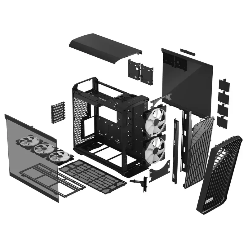 PC-Tower-Gehäuse Fractal Design Torrent Tower Black – unterstützt ATX/EATX/ITX, 2x180-mm-Frontlüfter, 2x3,5-Zoll-Einschübe, 4x2,5-Zoll-Einschübe, gehärtetes Glas