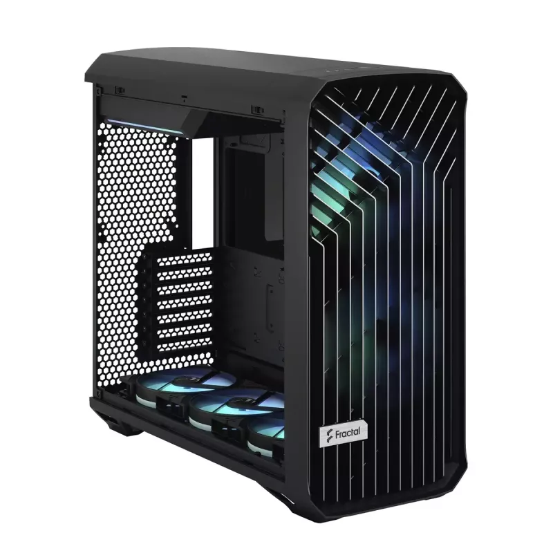 PC-Tower-Gehäuse Fractal Design Torrent Tower Black – unterstützt ATX/EATX/ITX, 2x180-mm-Frontlüfter, 2x3,5-Zoll-Einschübe, 4x2,5-Zoll-Einschübe, gehärtetes Glas