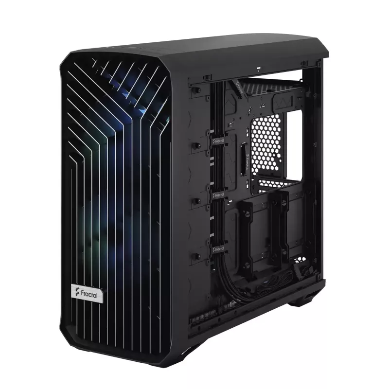 PC-Tower-Gehäuse Fractal Design Torrent Tower Black – unterstützt ATX/EATX/ITX, 2x180-mm-Frontlüfter, 2x3,5-Zoll-Einschübe, 4x2,5-Zoll-Einschübe, gehärtetes Glas