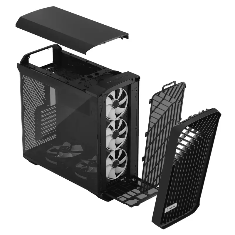 PC-Tower-Gehäuse Fractal Design Torrent Tower Black – unterstützt ATX/EATX/ITX, 2x180-mm-Frontlüfter, 2x3,5-Zoll-Einschübe, 4x2,5-Zoll-Einschübe, gehärtetes Glas