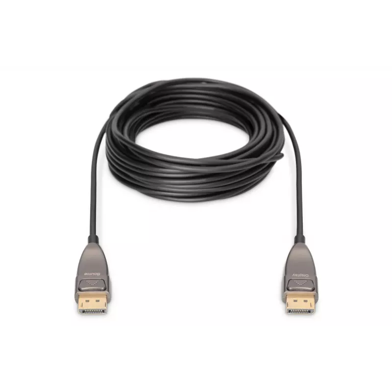 DIGITUS DisplayPort AOC Hybrid-Glasfaserverbindungskabel M/M UHD 8K@60Hz, CE, schwarz 20m