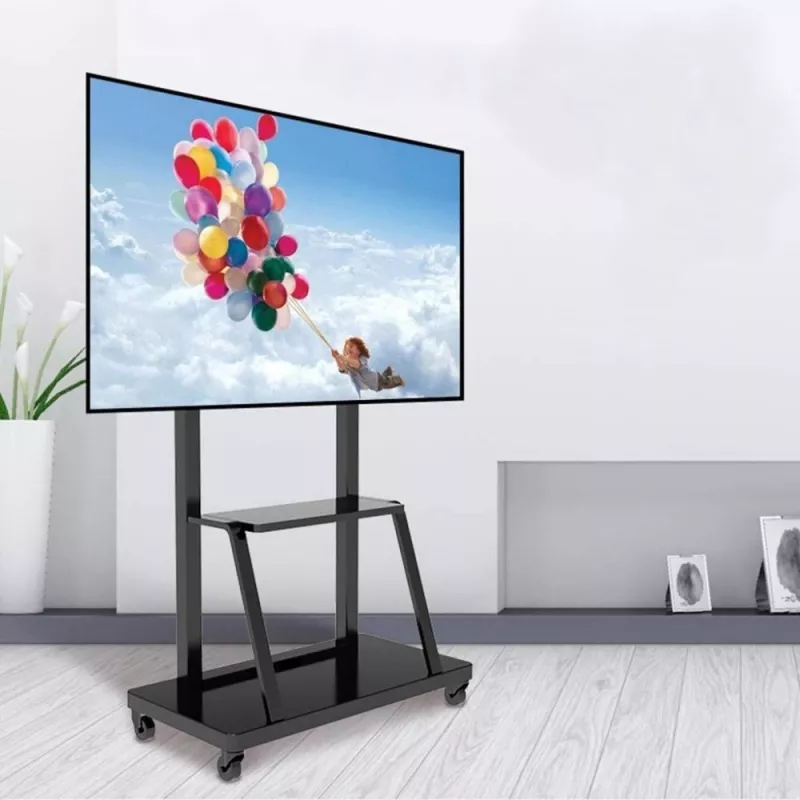 Tragbarer Flachbildschirm-Bodenständer TECHLY Signage Display Mount ICA-TR30 — für 55 bis 100 Zoll Bildschirme, VESA 1200x600, max. Belastung 150 kg, Rollen, schwarz