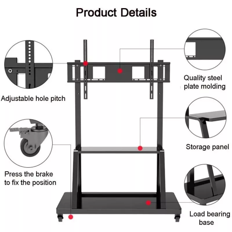 Tragbarer Flachbildschirm-Bodenständer TECHLY Signage Display Mount ICA-TR30 — für 55 bis 100 Zoll Bildschirme, VESA 1200x600, max. Belastung 150 kg, Rollen, schwarz