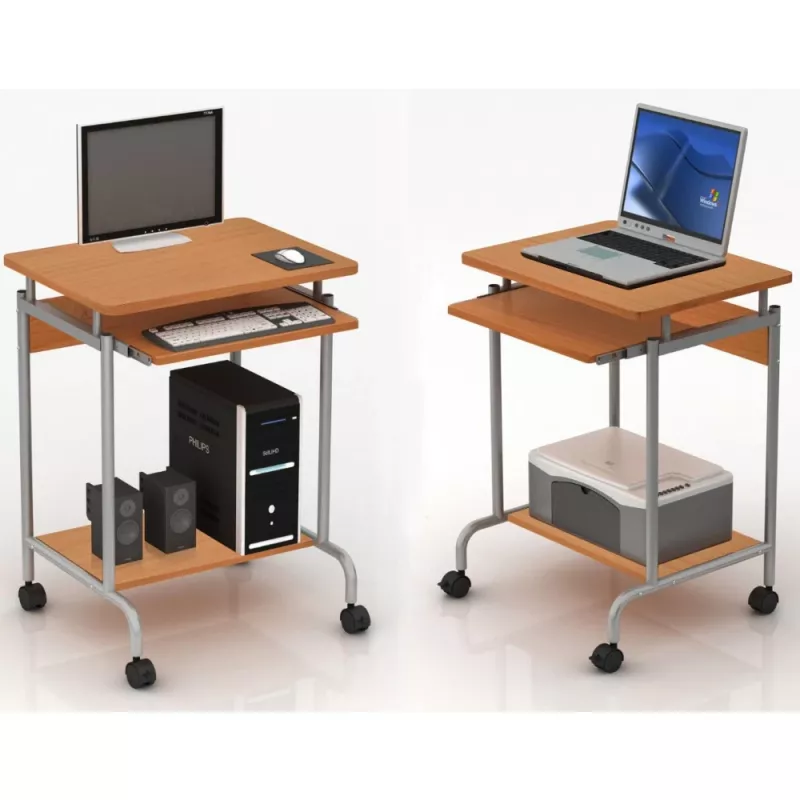 Computertisch TECHLY Compact ICA-TB S005 — kompakter Computertisch, MDF-Tischplatte, Tastaturauszug, Rollen, 600×450×750 mm, Buche