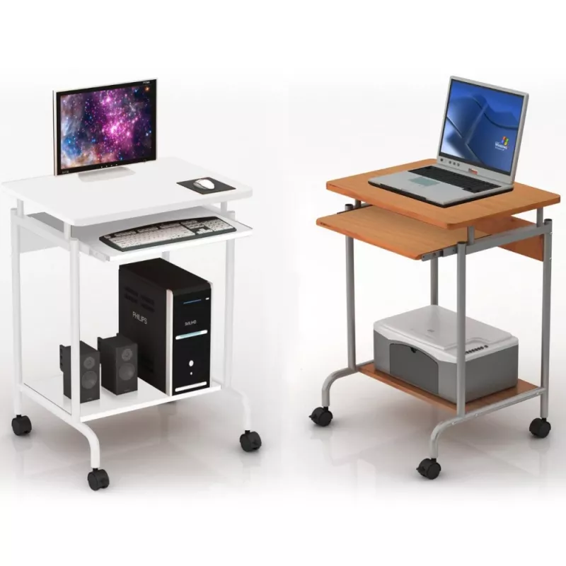 Computertisch TECHLY Compact ICA-TB S005 — kompakter Computertisch, MDF-Tischplatte, Tastaturauszug, Rollen, 600×450×750 mm, Buche