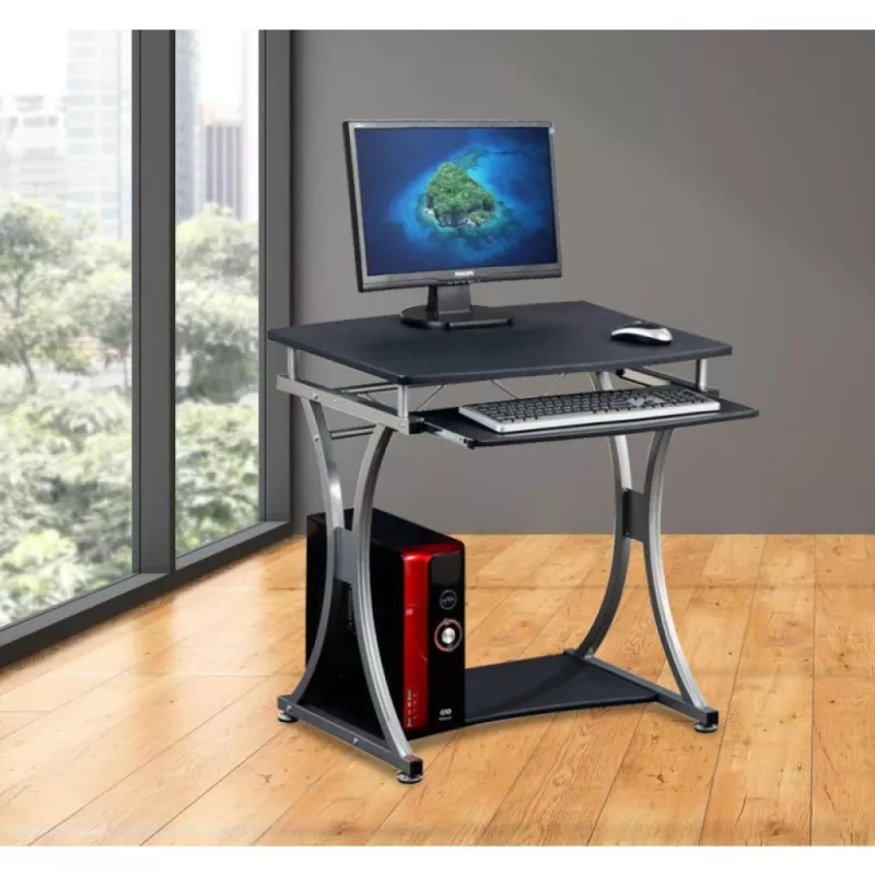 Techly Compact Desk für PC mit herausnehmbarer Tastaturablage, Schwarz Graphit ICA-TB 328BK