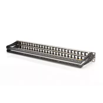 DIGITUS Modular Patch Panel, geschirmt 48-Port, Beschriftungsfeld, 1U, Rackmontage, Farbe schwarz RAL 9005