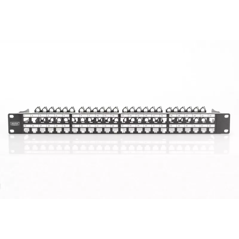 DIGITUS Modular Patch Panel, geschirmt 48-Port, Beschriftungsfeld, 1U, Rackmontage, Farbe schwarz RAL 9005