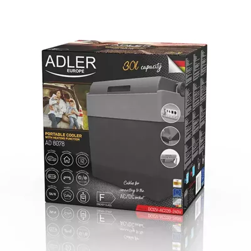 Adler AD 8078 tragbare elektrische Kühlbox, 28 l, Grau/Weiß