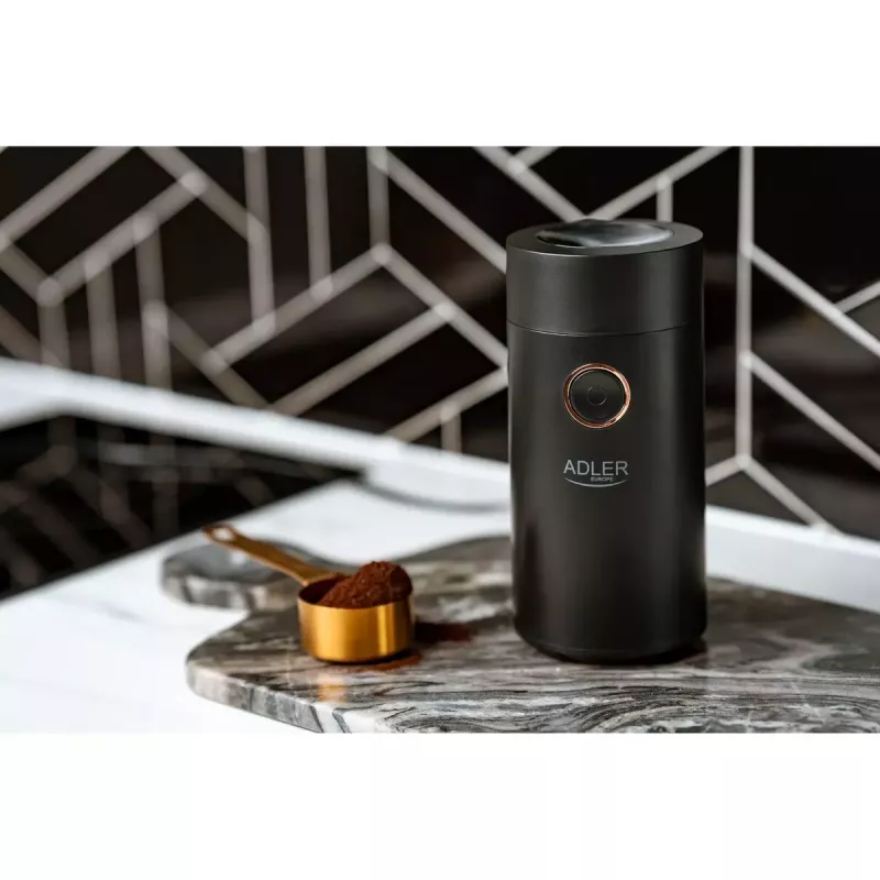 Kaffeemühle mit Kegelmahlwerk Adler AD 4446bg — 150 W, 75 g Bohnenbehälter, Edelstahl-Mahlwerk, Tastensteuerung, schwarz