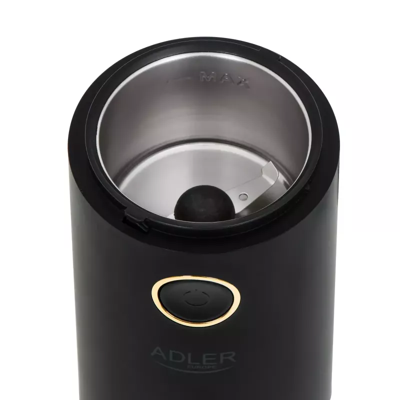 Kaffeemühle mit Kegelmahlwerk Adler AD 4446bg — 150 W, 75 g Bohnenbehälter, Edelstahl-Mahlwerk, Tastensteuerung, schwarz