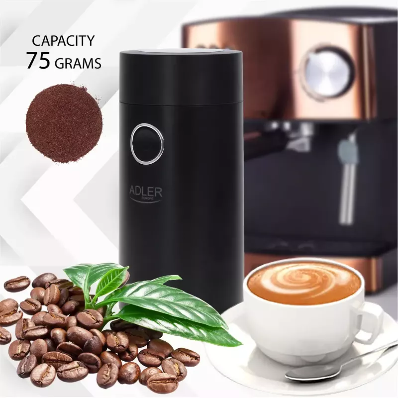 Burr grinder Adler AD4446BS — 150 W, stainless steel burrs, 75 g bean hopper, Schwarz