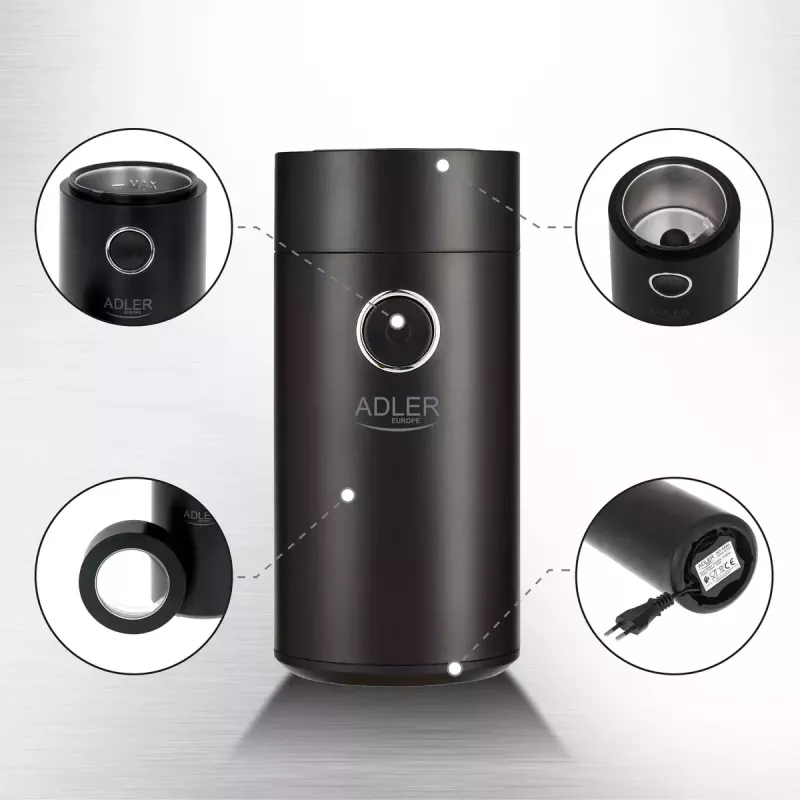 Burr grinder Adler AD4446BS — 150 W, stainless steel burrs, 75 g bean hopper, Schwarz