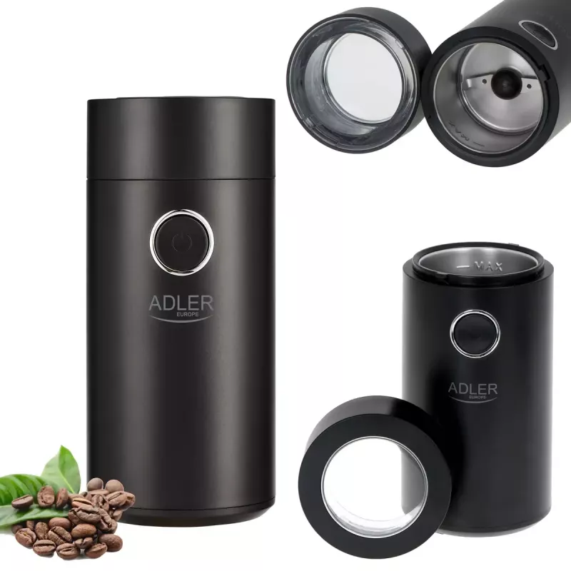 Burr grinder Adler AD4446BS — 150 W, stainless steel burrs, 75 g bean hopper, Schwarz