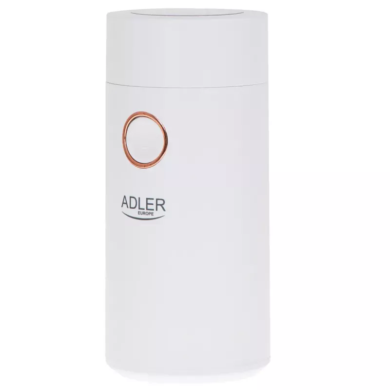 Mahlwerk-Kaffeemühle Adler AD4446WG — elektrische Kaffeemühle, Edelstahl-Mahlwerk, 75-g-Bohnenbehälter, 150 W, weiß