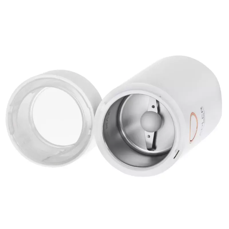 Mahlwerk-Kaffeemühle Adler AD4446WG — elektrische Kaffeemühle, Edelstahl-Mahlwerk, 75-g-Bohnenbehälter, 150 W, weiß