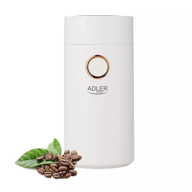 Mahlwerk-Kaffeemühle Adler AD4446WG — elektrische Kaffeemühle, Edelstahl-Mahlwerk, 75-g-Bohnenbehälter, 150 W, weiß