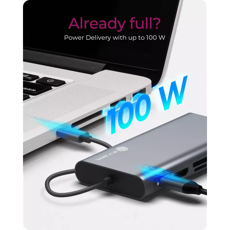 ICY BOX IB-DK4040-CPD Kabelgebunden USB 3.2 Gen 1 (3.1 Gen 1) Type-C Anthrazit, Schwarz