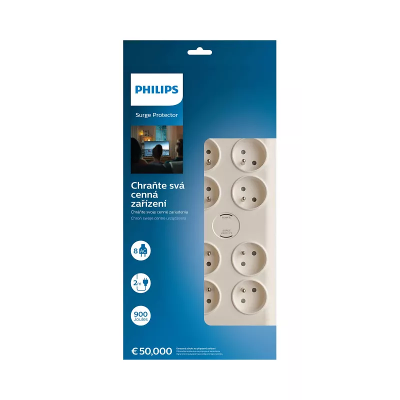 Philips SPN7080WA/60 Überspannungsschutz Weiß 8 AC-Steckdose(n) 2 m
