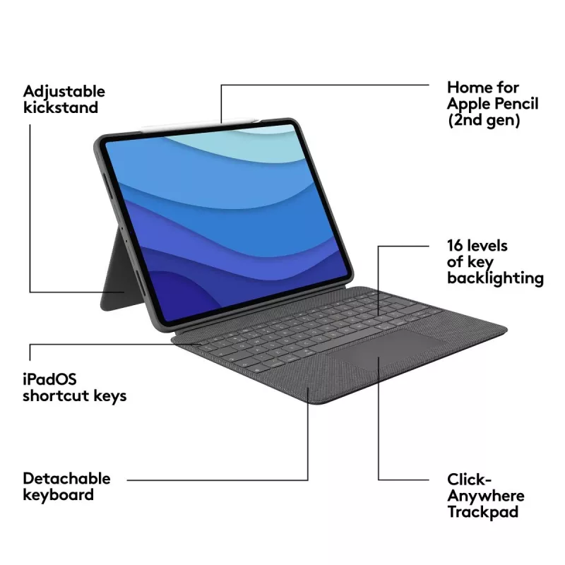 LOGITECH Combo Touch - iPad Pro 12,9 inch (5. Gen.) - Englisch - QWERTY