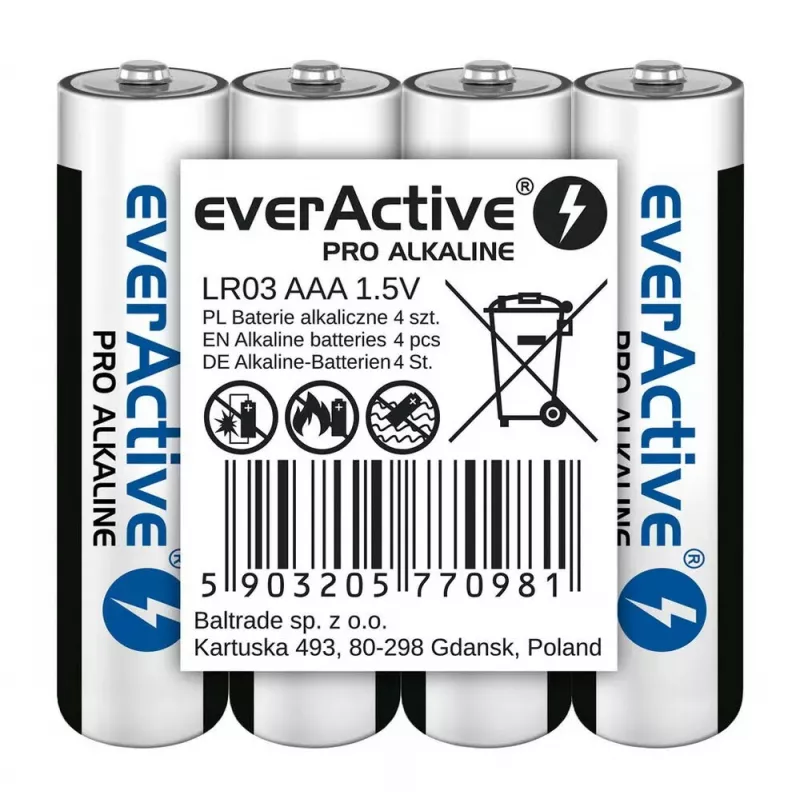 Alkaline AAA-Batterien everActive LR03PRO4T — 4 St., 1,5 V, 1250 mAh, 44,5×10,5 mm