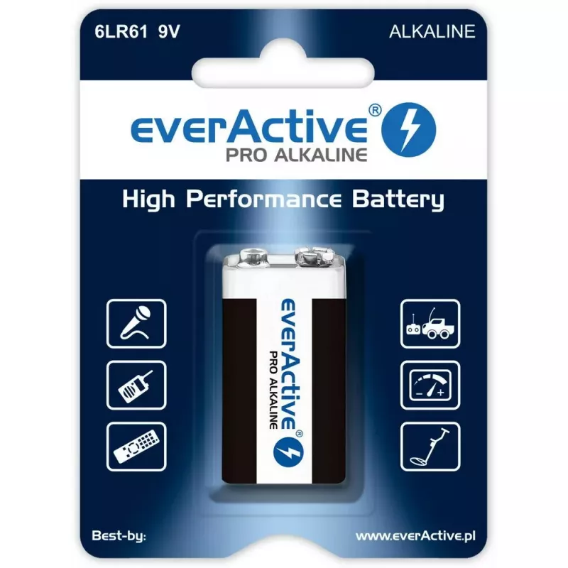9V-Alkalibatterie everActive EV6LR61-PRO, 9 V, 650 mAh, 26,4×48,5×16 mm, 1 Stück