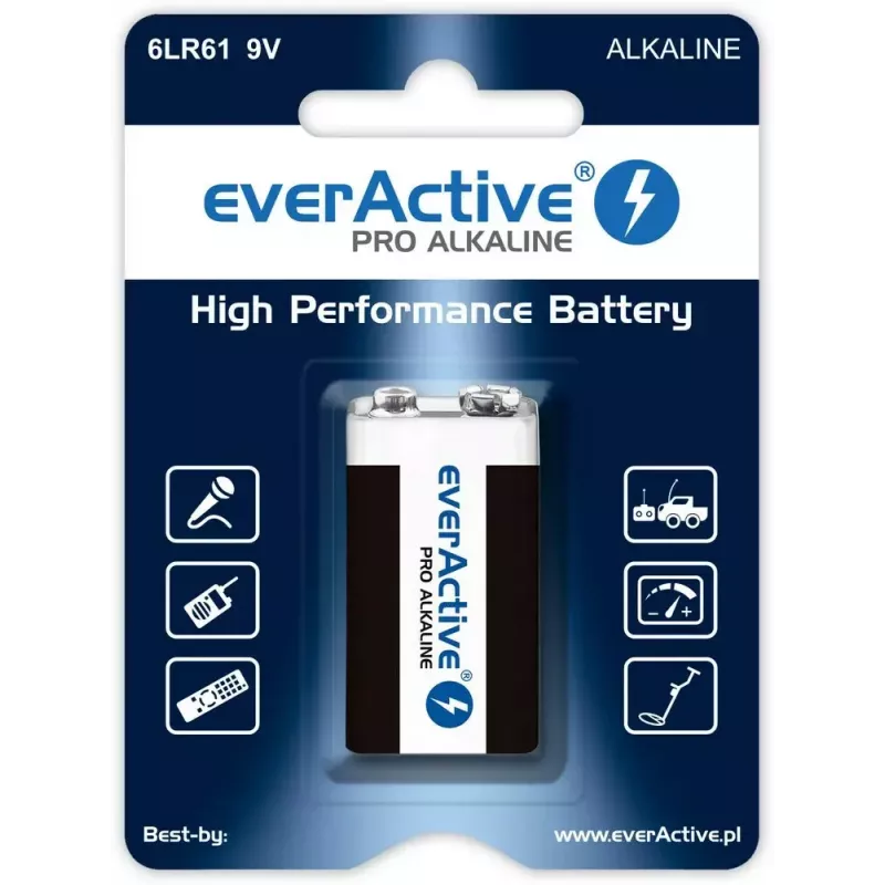9V-Alkalibatterie everActive EV6LR61-PRO, 9 V, 650 mAh, 26,4×48,5×16 mm, 1 Stück