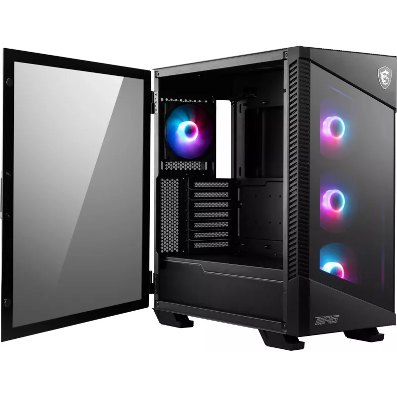 PC-Gehäuse MSI MPG VELOX 100R Mid Tower Schwarz — ATX, 7 Erweiterungsslots, 2×3,5-Zoll-Schächte, 2×2,5-Zoll-Schächte, USB-C