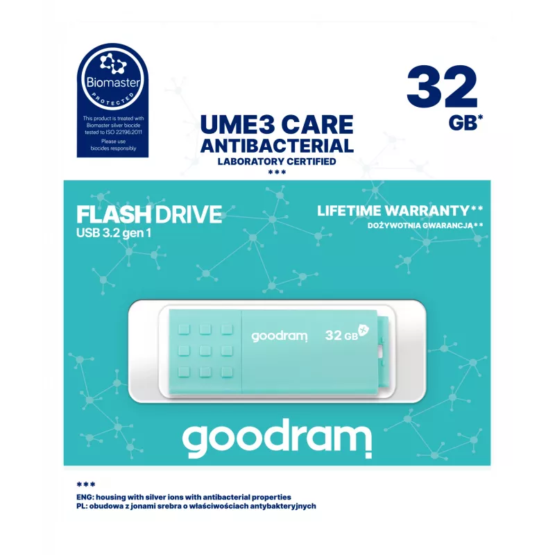 USB-Flash-Laufwerk GOODRAM UME3 32 GB USB Typ-A 3.2 Gen 1 — türkis, 60 MB/s Lesen, 20 MB/s Schreiben