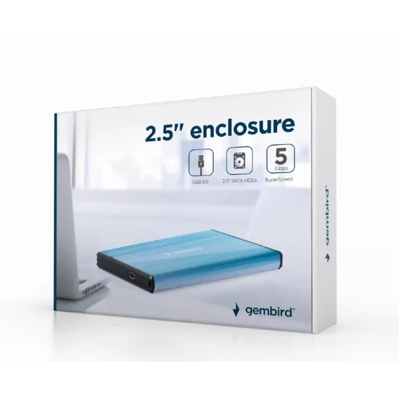 HDD-Gehäuse Gembird EE2-U3S-3-B — 2,5 Zoll Single-Bay, SATA, Mini‑USB A, bis zu 7 TB, blau