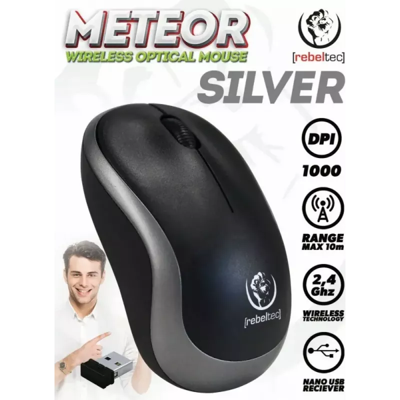 Kabellose optische Maus Rebeltec METEOR silber RBLMYS00050 USB