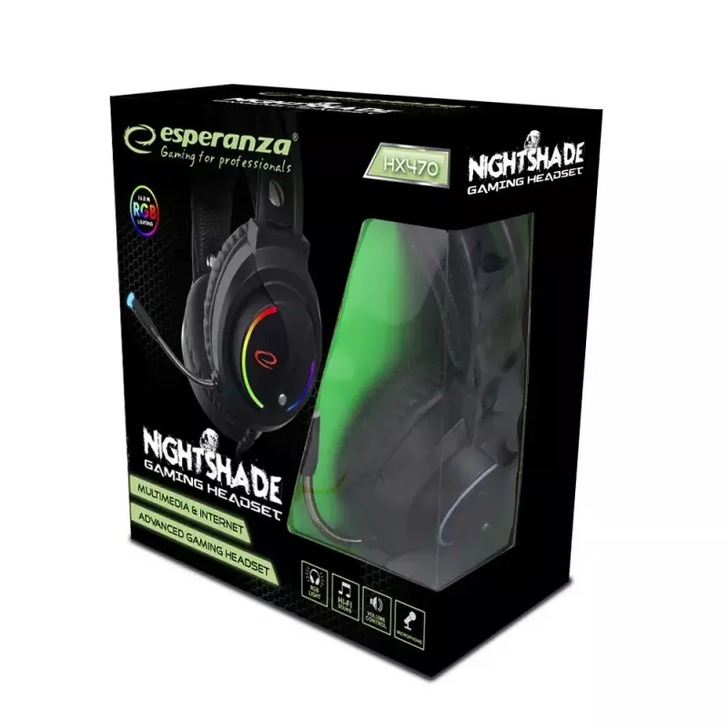 Kabelgebundenes Gaming-Headset ESPERANZA EGH470 — Over-Ear, 3,5 mm, 2 m Kabel, Hintergrundbeleuchtung, 32 Ω, 105 dB