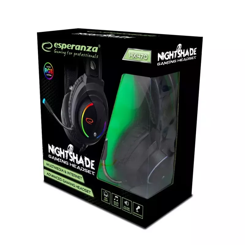 Kabelgebundenes Gaming-Headset ESPERANZA EGH470 — Over-Ear, 3,5 mm, 2 m Kabel, Hintergrundbeleuchtung, 32 Ω, 105 dB