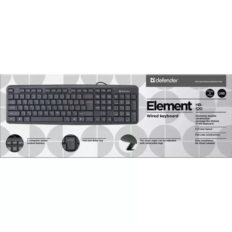 Kabelgebundene USB-Tastatur DEFENDER HB-520 – kompaktes Layout, USB-Anschluss
