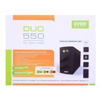 EVER DUO 550 PL AVR USB T/DAVRTO-000K55/01 USV, 550 VA / 330 W, Line-Interactive, Tower, 12-V-5-Ah-Akku, Schwarz