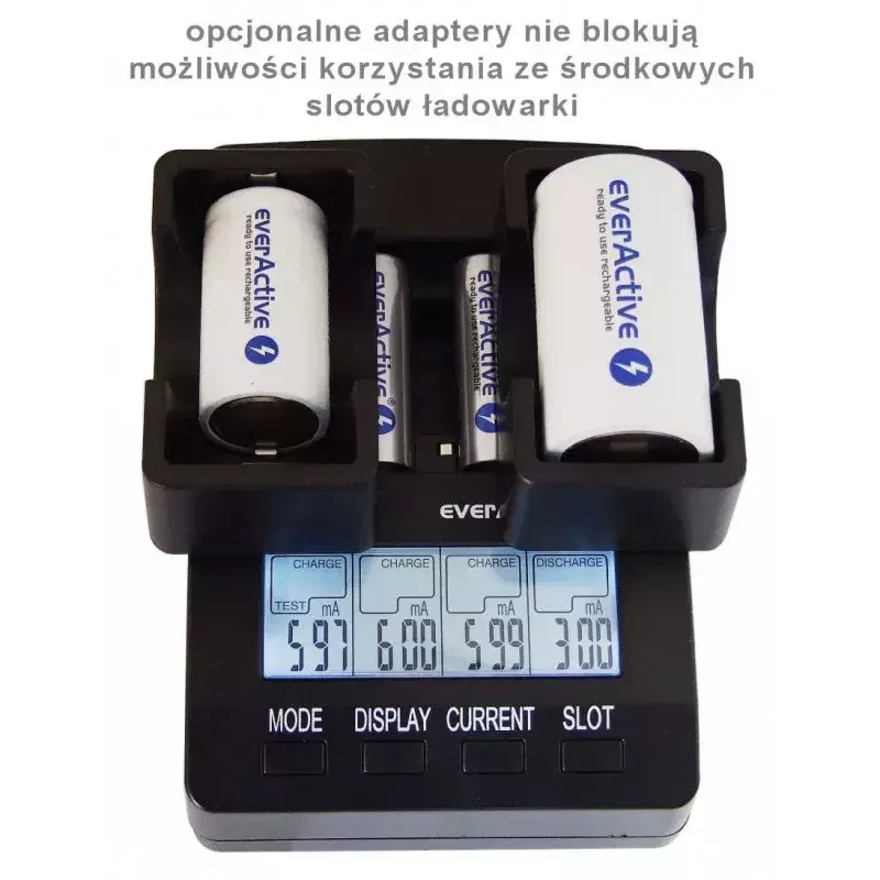 Ladegerät everActive NC-3000 — Universal-Ladegerät für AA/AAA/C/D (4 Zellen) schwarz, 100–240 V