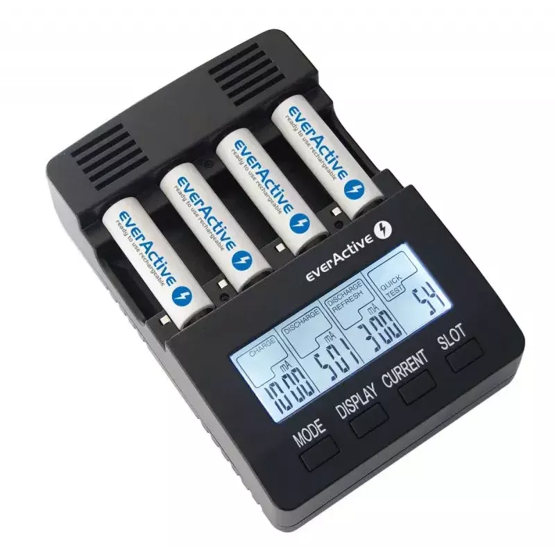 Ladegerät everActive NC-3000 — Universal-Ladegerät für AA/AAA/C/D (4 Zellen) schwarz, 100–240 V