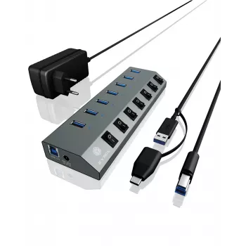 ICY BOX IB-HUB1701-C3 USB 3.2 Gen 1 (3.1 Gen 1) Typ-B 5000 Mbit/s Anthrazit