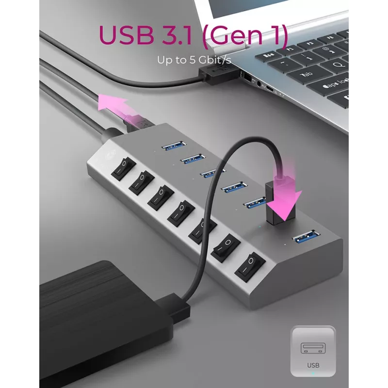 ICY BOX IB-HUB1701-C3 USB 3.2 Gen 1 (3.1 Gen 1) Typ-B 5000 Mbit/s Anthrazit