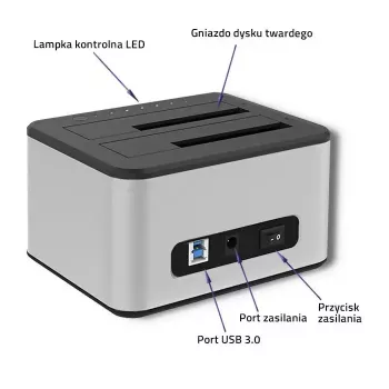 Dockingstation QOLTEC 5316 für 2x 2,5/3,5 Zoll HDD/SSD, SATA, USB 3.0 (5 Gb/s), Aluminiumgehäuse