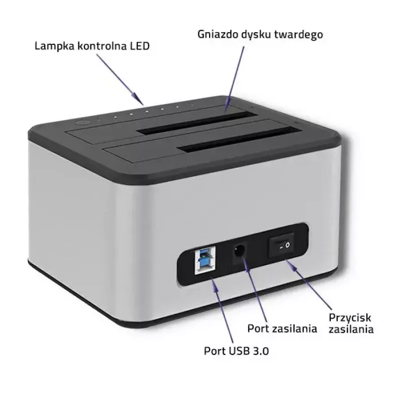 Dockingstation QOLTEC 5316 für 2x 2,5/3,5 Zoll HDD/SSD, SATA, USB 3.0 (5 Gb/s), Aluminiumgehäuse