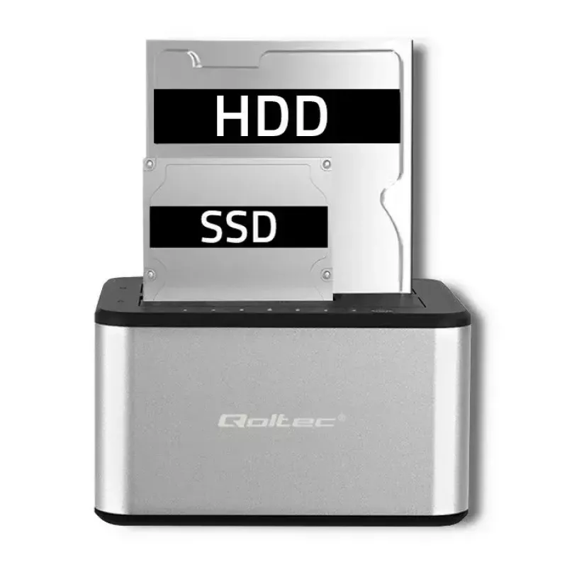 Dockingstation QOLTEC 5316 für 2x 2,5/3,5 Zoll HDD/SSD, SATA, USB 3.0 (5 Gb/s), Aluminiumgehäuse