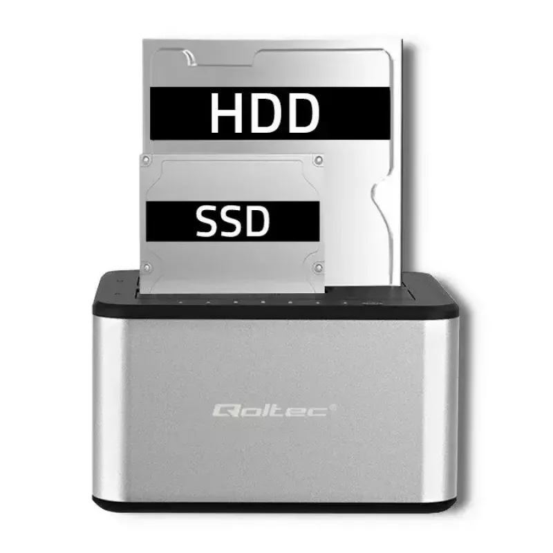 Dockingstation QOLTEC 5316 für 2x 2,5/3,5 Zoll HDD/SSD, SATA, USB 3.0 (5 Gb/s), Aluminiumgehäuse